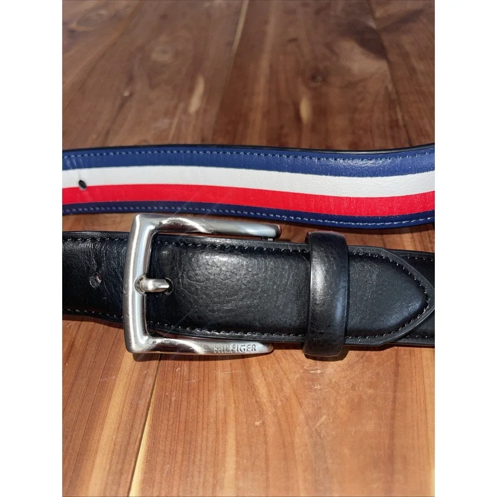 VTG Boy's Black Red White Blue Tommy Hilfiger Faux Leather Belt 30